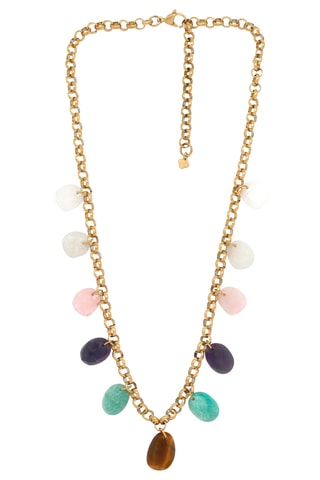 Collana - Cristallo di rocca, quarzi, ametiste, amazzoniti e occhio di tigre