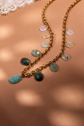 Collana - Cristallo di rocca, quarzo, prehniti, amazzoniti e agate