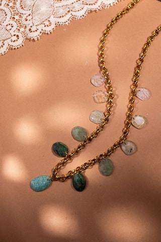 Collana - Cristallo di rocca, quarzo, prehniti, amazzoniti e agate