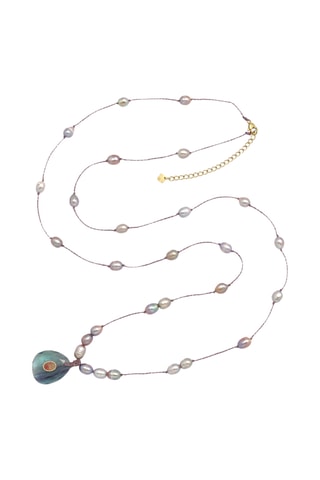 Collana sautoir - Perle coltivate d’acqua dolce e fluorite