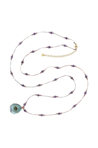 Collana sautoir - Perle coltivate d’acqua dolce, fluorite e amazzonite
