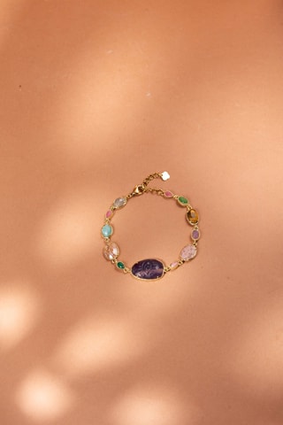 Bracciale - Amazzoniti, ametiste, tormalina, malachite, occhio di tigre, rubino zoisite e fluorite