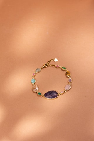 Bracciale - Amazzoniti, ametiste, tormalina, malachite, occhio di tigre, rubino zoisite e fluorite