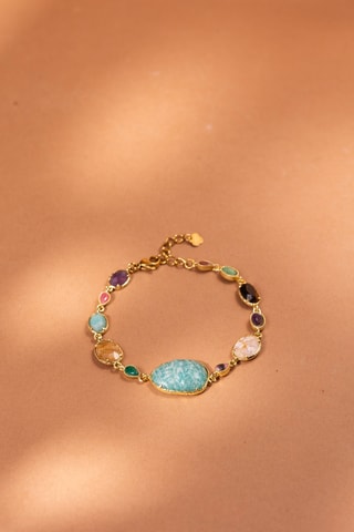 Bracciale - Amazzoniti, ametiste, tormalina, malachite, occhio di tigre, rubino zoisite e fluorite