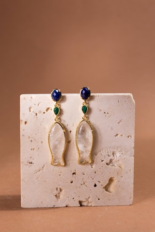 Orecchini laminato oro fino giallo - Quarzo, lapislazzuli e malachiti
