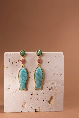 Orecchini laminato oro fino giallo - Amazzoniti, rubini zoisite e tormaline