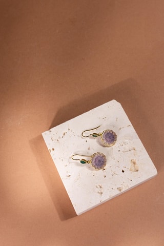 Orecchini laminato oro fino giallo - Fluoriti e malachiti