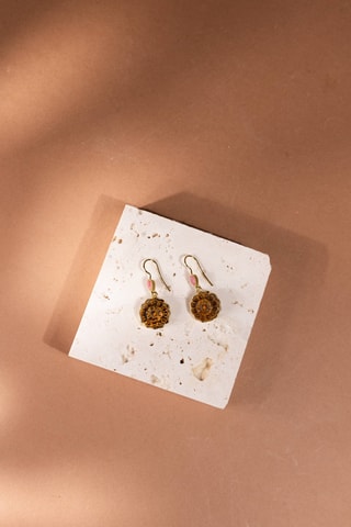 Orecchini laminato oro fino giallo - Occhi di tigre e tormaline