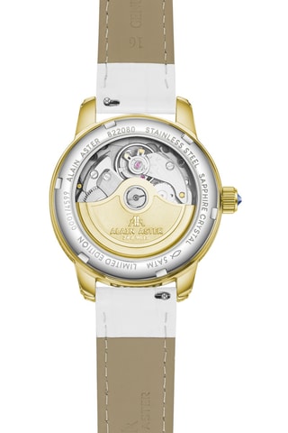 Automatisch Horloge met Diamanten en Leer - Wit en Goudkleurig