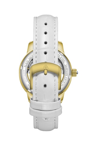 Automatisch Horloge met Diamanten en Leer - Wit en Goudkleurig