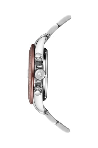 Relógio automático de aço - Taquímetro - Prateado e acobreado