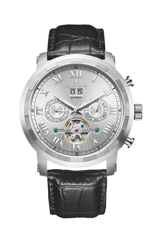 Relógio automático de couro - Preto e prateado