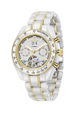 Relógio automático de cerâmica - Taquímetro - Prateado