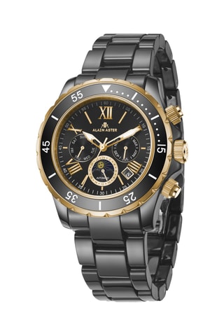 Relógio automático de cerâmica - Preto e dourado