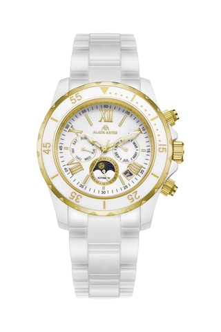 Relógio automático de cerâmica - Branco e dourado