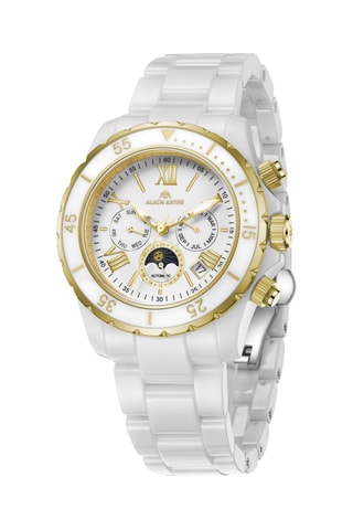 Relógio automático de cerâmica - Branco e dourado