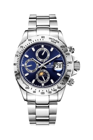 Relógio automático de couro - Taquímetro - Prateado