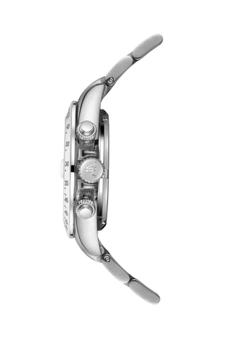 Relógio automático de couro - Taquímetro - Prateado