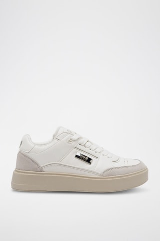 Zapatillas de piel con plataforma - Blanco y topo