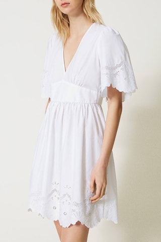 Vestido evasé con bordado inglés - Blanco