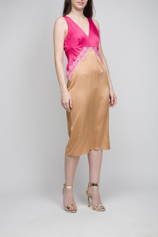 Vestido midi - Fucsia y marrón