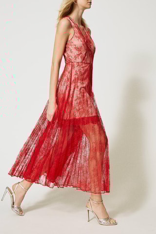 Vestido midi de encaje - Rojo