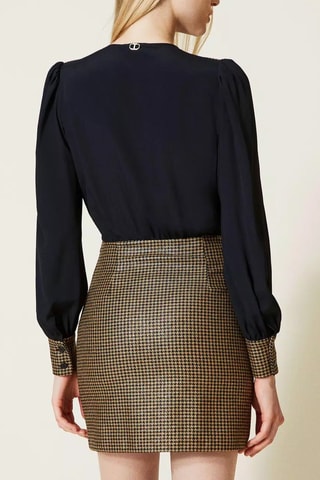 Vestido efecto doble prenda de lana - Negro y dorado