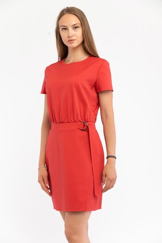 Vestido recto con cinturón - Coral - Emporio Armani