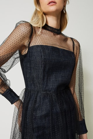 Vestido midi bimateria - Negro