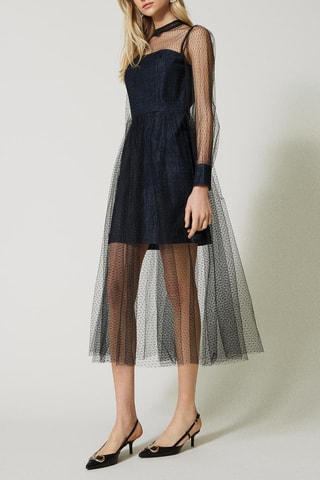 Vestido midi bimateria - Negro