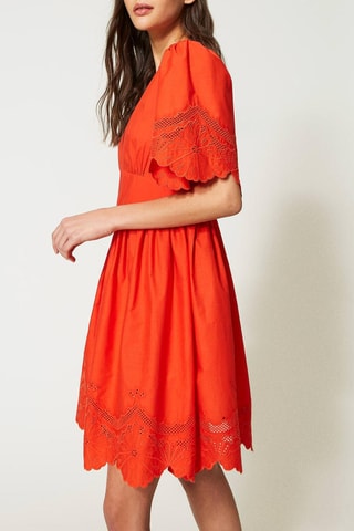 Vestido evasé con bordado inglés - Naranja