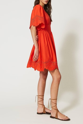 Vestido evasé con bordado inglés - Naranja