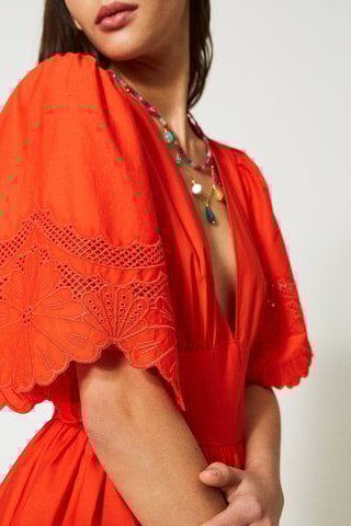 Vestido evasé con bordado inglés - Naranja