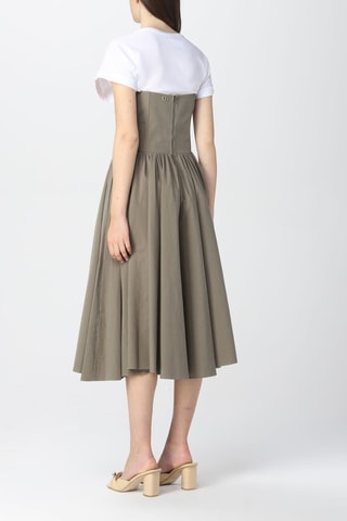 Vestido efecto doble prenda - Caqui y blanco