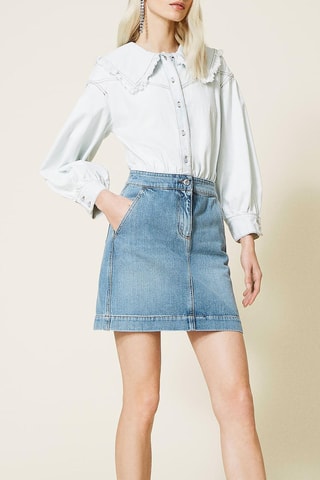 Vestido vaquero efecto doble prenda - Azul