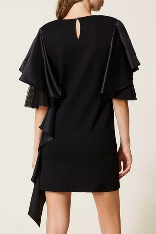 Vestido recto bimateria - Negro