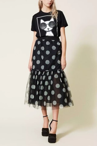 Falda midi de talle alto - Negro