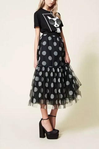 Falda midi de talle alto - Negro