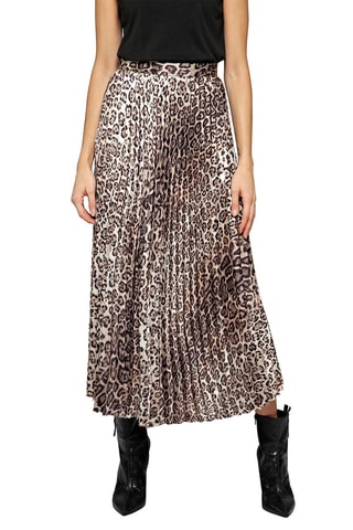 Falda plisada de talle alto - Beige y negro