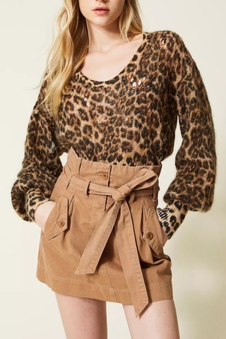 Minifalda de talle alto - Camel