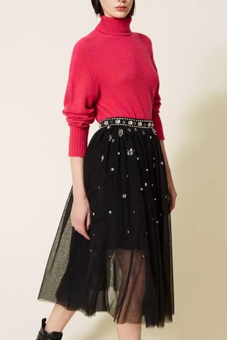 Falda de gasa de talle alto - Negro