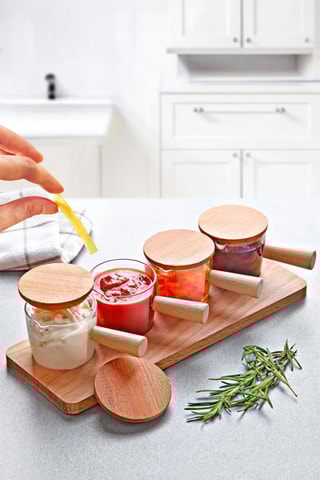 4 boles para mermelada y soporte de madera - 8 cl