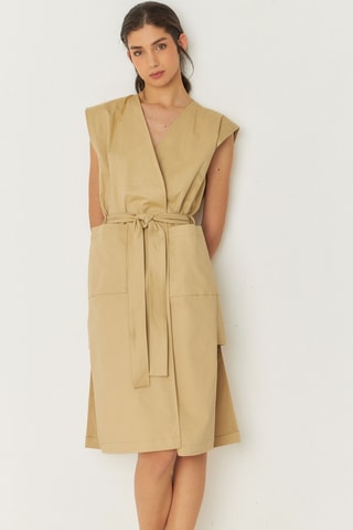 Vestido traçado em algodão biológico Lurra - Bege