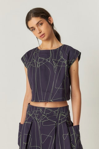 Blusa em algodão biológico Jana - Azul-marinho