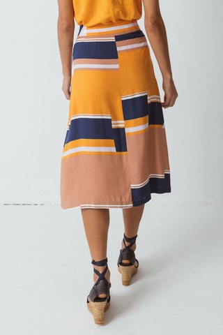 Saia midi - Laranja - Branco, bege, azul e laranja