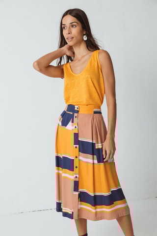 Saia midi - Laranja - Branco, bege, azul e laranja