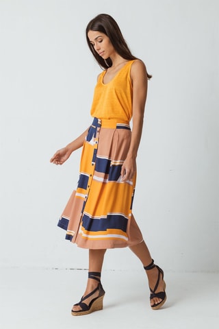Saia midi - Laranja - Branco, bege, azul e laranja