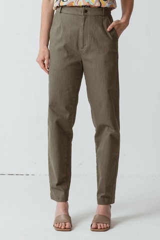 Calças de ganga direitas cintura subida em algodão biológico - Caqui - Verde