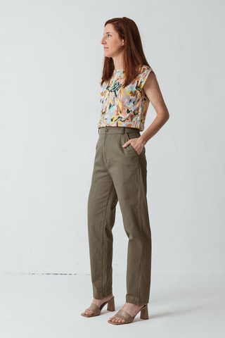 Calças de ganga direitas cintura subida em algodão biológico - Caqui - Verde