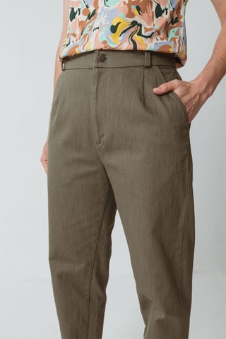 Calças de ganga direitas cintura subida em algodão biológico - Caqui - Verde